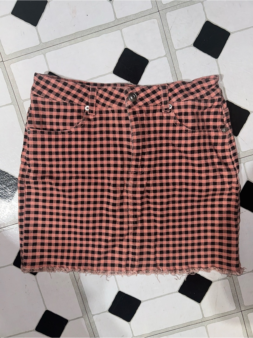 Forever 21 Pink and Black Gingham Mini Skirt